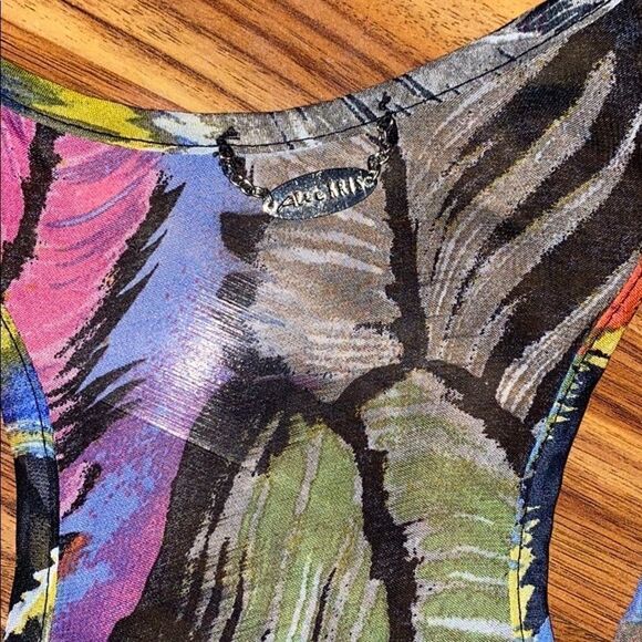 4 for $50 🎃 Ali & Kris Sheer Tank Black w/ Colorful Feather Design Women's S - Picture 2 of 4